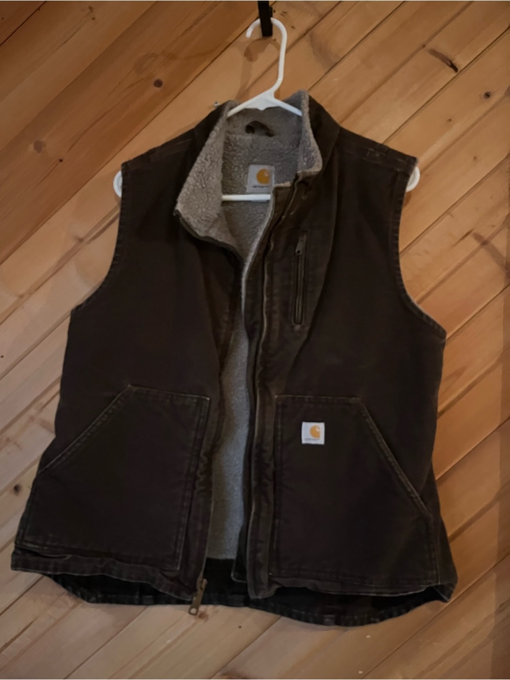 Carhartt Dark Brown Canvas Sherpa-Lined Vest